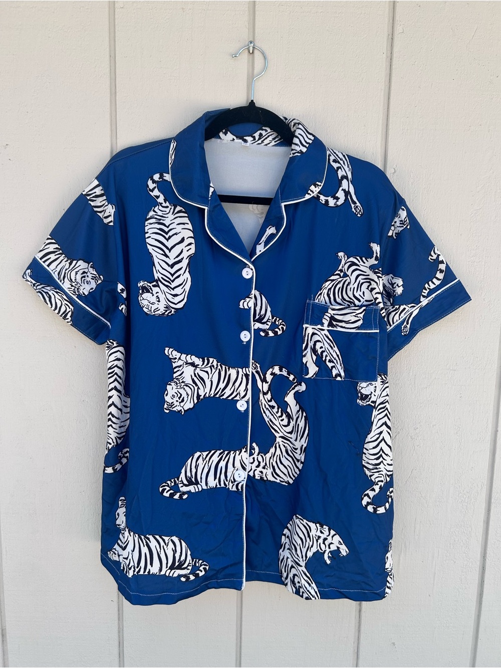 Blue Tiger Print Button-Up PJ Shirt w/matching Shorts
